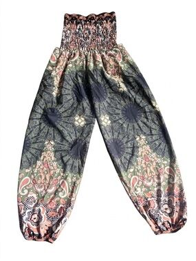 Smocked Waist Floral Paisley Harem Pants